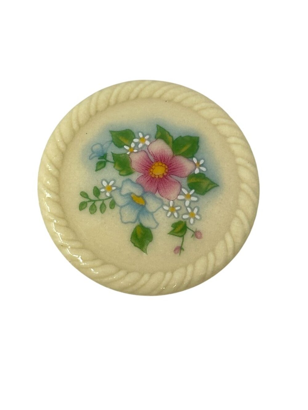 Vintage Avon Floral Brooch Pin Hand Painted Flower Design Round Small